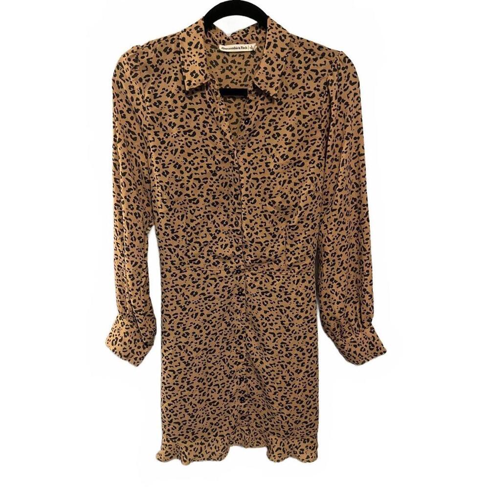 Abercrombie & Fitch Leopard Print Button-Front Mini Shirt Dress, Size L